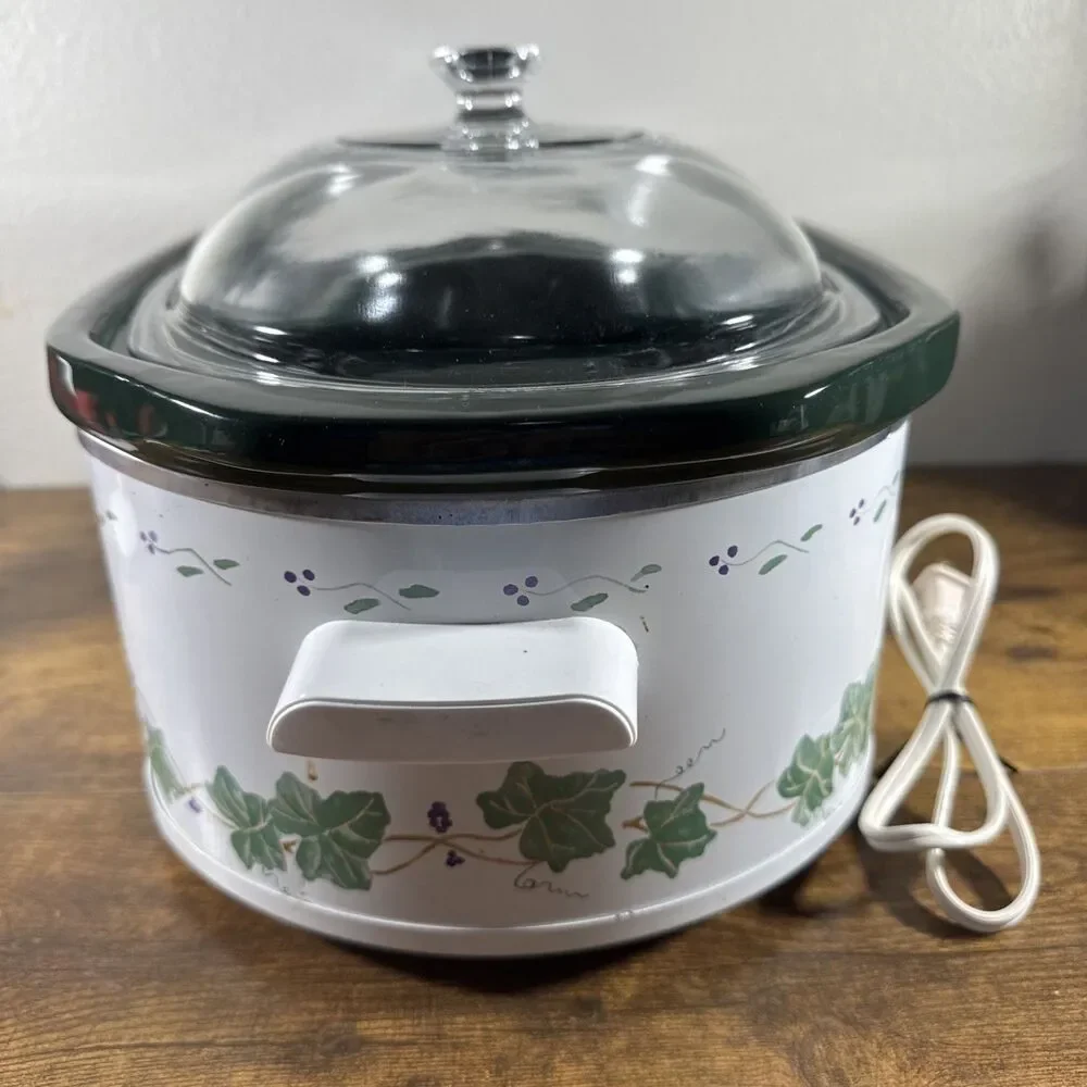 Rival Slow Cooker 4.5 qt Oval Crock-Pot Ivy & Grapes Green & White MODEL 3745